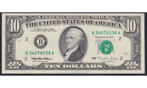 США 10 долларов 1995 г. Серия B (UNITED STATES OF AMERICA 10 Dollars 1995, Seria B) P 499: UNC