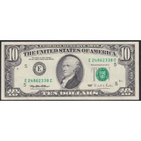 США 10 долларов 1995 г. Серия E (UNITED STATES OF AMERICA 10 Dollars 1995, Seria E) P 499: UNC