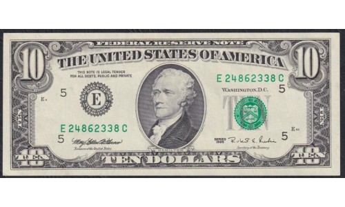 США 10 долларов 1995 г. Серия E (UNITED STATES OF AMERICA 10 Dollars 1995, Seria E) P 499: UNC