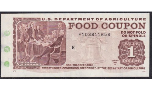 США талон на продукты номиналом 1 доллар 1992 года, С Полем (Coupon for products with a face value of 1 dollar 1992,RAR!!! ) P: UNC 