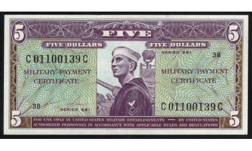 США 5 долларов ND (1968 г.) серия 661 (UNITED STATES OF AMERICA 5 dollars  ND (1968) MILITARY) P M69: UNC