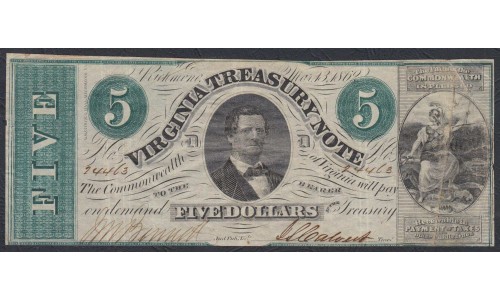 США 5 долларов 1862 года, ВИРДЖИНИЯ (UNITED STATES OF AMERICA , VIRGINIA 5 Dollars 1862)  P S3682: VF