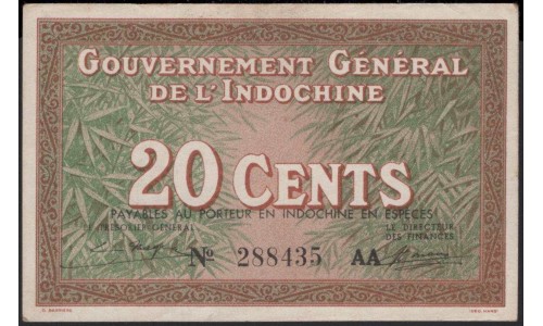 Французский Индо-Китай 20 су б/д (1939) (FRENCH INDOCHINA 20 xu ND (1939)) P 86c : aUNC