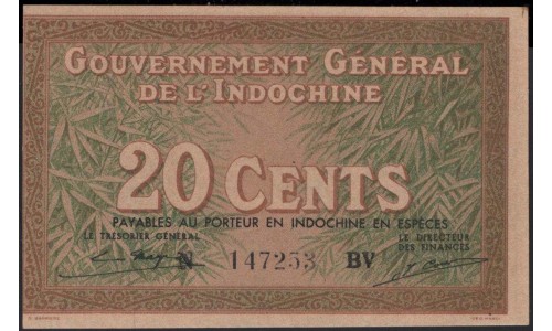 Французский Индо-Китай 20 су б/д (1939) (FRENCH INDOCHINA 20 xu ND (1939)) P 86d : Unc