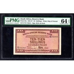 ЮАР 10 шиллингов 1945 - 47 года (SOUTH AFRICA  10 shillings 1945 - 47) P82е: UNC 64 greid slab