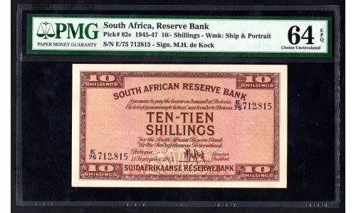 ЮАР 10 шиллингов 1945 - 47 года (SOUTH AFRICA  10 shillings 1945 - 47) P82е: UNC 64 greid slab