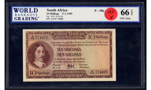 ЮАР 10 шиллингов 1959 года (SOUTH AFRICA  10 shillings 1959) P90с: UNC66 greid slab