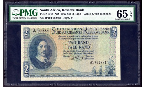 ЮАР 2 рэнд  1962 - 65 года (SOUTH AFRICA 2 rand 1962 - 65) P104b: UNC 65 greid slab