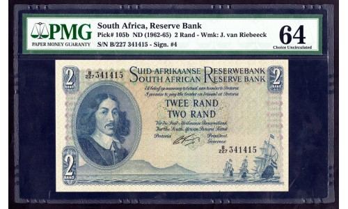 ЮАР 2 рэнд  1962 - 65 года (SOUTH AFRICA 2 rand 1962 - 65) P105b: UNC 64 greid slab