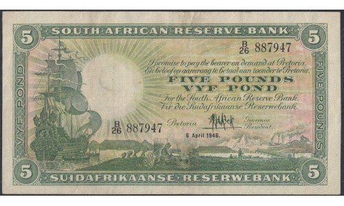 ЮАР 5 фунтов 1946 года (SOUTH AFRICA 5 pounds 1946) P87: VF/XF