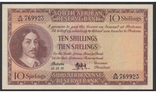 ЮАР 10 шиллингов 1951 года  (SOUTH AFRICA  10 shillings 1951) P90с: UNC--