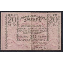 Югославия город Загреб 20филеров 1919 года (Yugoslavia, Zagreb 20 Filera 1919): VF/XF