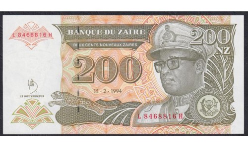Заир 200 заиров 1994 (ZAIRE 200 zaires 1994) P 62: UNC