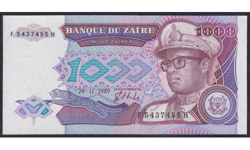 Заир 1000 заиров 1989 год, РЕДКИЕ! (ZAIRE 1000 zaires 1989) P 35: UNC
