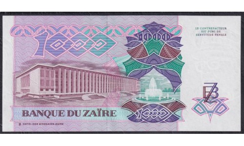 Заир 1000 заиров 1989 год, РЕДКИЕ! (ZAIRE 1000 zaires 1989) P 35: UNC