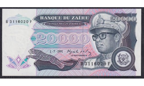 Заир 20000 заиров 1991 (ZAIRE 20000 zaires 1991) P 39a: UNC 