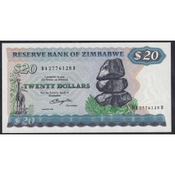 Зимбабве 20 долларов 1982 год, РЕДКОСТЬ (ZIMBABWE 20 dollars 1982, Rare) P 4b: UNC