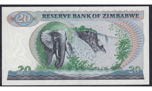 Зимбабве 20 долларов 1982 год, РЕДКОСТЬ (ZIMBABWE 20 dollars 1982, Rare) P 4b: UNC