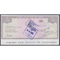 Зимбабве 1000 долларов 2003 год, Законченный, нечастый (ZIMBABWE 1000 dollars  2003) P 15: UNC