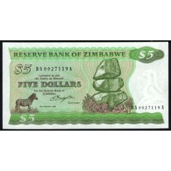 Зимбабве 5 долларов 1980 года, Солсбери (ZIMBABWE 5 dollars 1980, Solisbury) P 2a: UNC