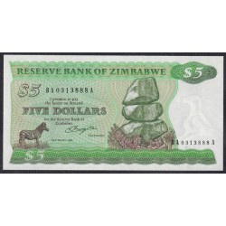 Зимбабве 5 долларов 1980 года, Солсбери (ZIMBABWE 5 dollars 1980, SolisburyS) P 2a: UNC