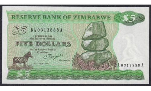Зимбабве 5 долларов 1980 года, Солсбери (ZIMBABWE 5 dollars 1980, SolisburyS) P 2a: UNC