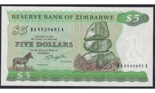 Зимбабве 5 долларов 1982 (ZIMBABWE 5 dollars 1982) P 2b: UNC