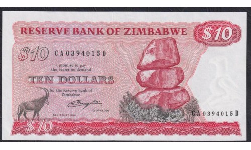 Зимбабве 10 долларов 1980 года, Солсбери (ZIMBABWE 10 dollars 1980, Solisbury) P 3a: UNC