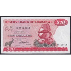 Зимбабве 10 долларов 1982 год, CA 7916376B, РЕДКИЕ (ZIMBABWE 10 dollars 1982, RARE) P 3b: UNC