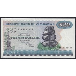 Зимбабве 20 долларов 1983 год, DA 6453162 D (ZIMBABWE 20 dollars 1983) P 4c: UNC