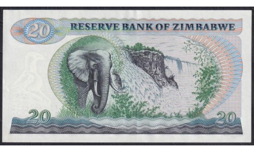 Зимбабве 20 долларов 1983 год, DA 6453162 D (ZIMBABWE 20 dollars 1983) P 4c: UNC