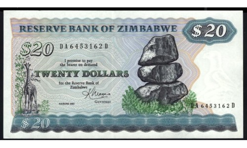 Зимбабве 20 долларов 1983 год (ZIMBABWE 20 dollars 1983) P 4c: UNC