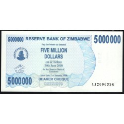 Зимбабве 5 миллионов долларов 2008 год (ZIMBABWE 5 million dollars  2008) P 54: UNC