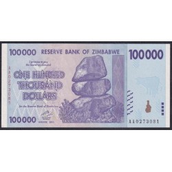 Зимбабве 100000 долларов 2008 год (ZIMBABWE 100000 dollars  2008) P 75: UNC