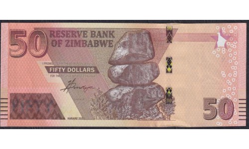 Зимбабве 50 долларов 2020 года, Серия АА (ZIMBABWE 50 dollars 2020) P W105: UNC