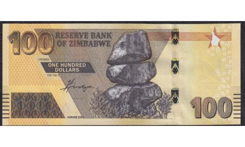Зимбабве 100 долларов 2020 года, Серия АА (ZIMBABWE 100 dollars 2020) P W106: UNC