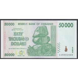 Зимбабве 50000 долларов 2008 год, серия AA (ZIMBABWE 50000 dollars  2008) P 74а: UNC