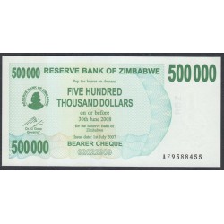 Зимбабве 500000 долларов 2007 год (ZIMBABWE 500000 dollars  2007) P 51: UNC