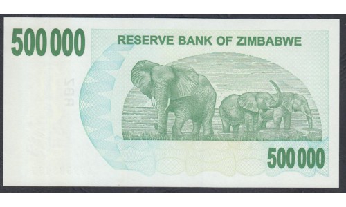 Зимбабве 500000 долларов 2007 год (ZIMBABWE 500000 dollars  2007) P 51: UNC