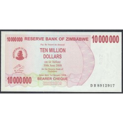 Зимбабве 10 миллионов долларов 2008 год (ZIMBABWE 10 million dollars 2008 g.) P55:Unc