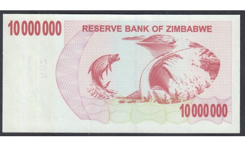 Зимбабве 10 миллионов долларов 2008 год (ZIMBABWE 10 million dollars 2008 g.) P55:Unc