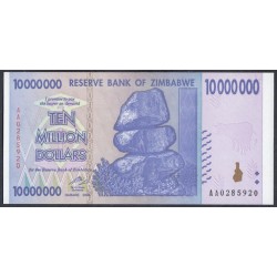 Зимбабве 10 миллионов долларов 2008 год, Серия АА (ZIMBABWE 10 million dollars  2008g) P 78: UNC