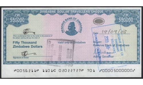 Зимбабве 50000 долларов 2003 год (ZIMBABWE 50000 dollars 2003) P 19 : UNC