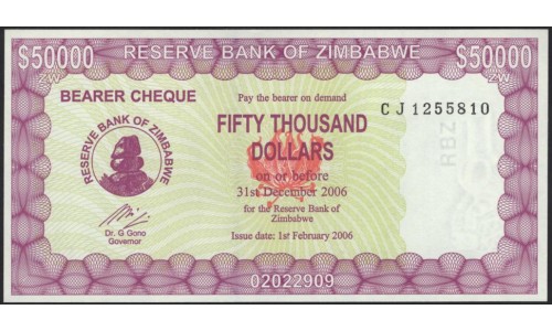 Зимбабве 50000 долларов 2006 (ZIMBABWE 50000 dollars 2006) P 30 : UNC