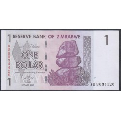 Зимбабве 1 доллар 2007 год, серия AD (ZIMBABWE 1 dollar 2007) P 65: UNC