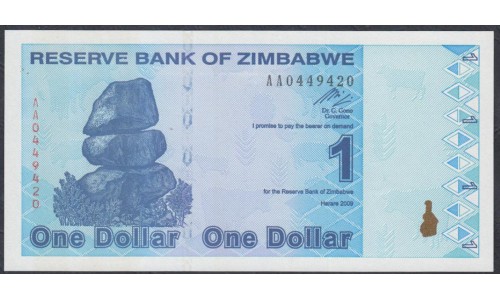 Зимбабве 1 доллар 2009 год (ZIMBABWE  1 dollar 2009g.) P92: UNC