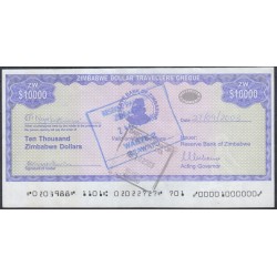 Зимбабве чек на 10000 долларов 2004 год c Авалем (ZIMBABWE 10000 dollars  2004) P 17: aUNC