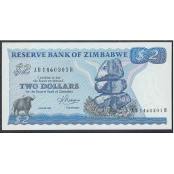 Зимбабве 2 доллара 1983 (ZIMBABWE 2 dollars 1983) P 1b: UNC