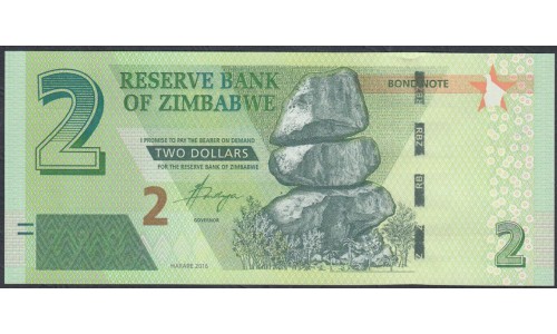 Зимбабве 2 доллара 2016 год (ZIMBABWE  2 dollars 2016) P 99: UNC