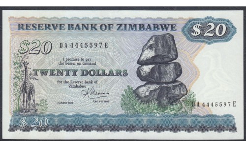 Зимбабве 20 долларов 1983 год (ZIMBABWE 20 dollars 1983) P 4c: UNC